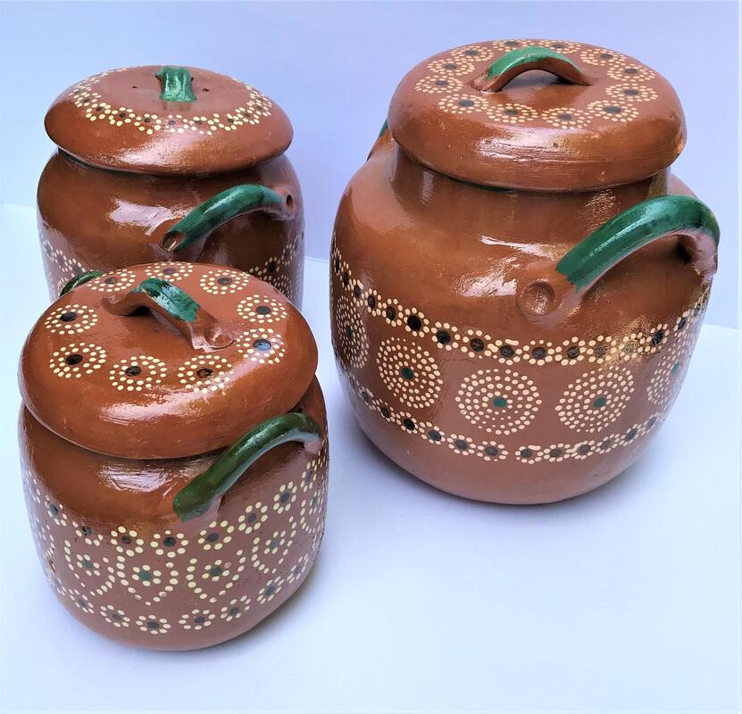 Hand Painted Red Clay Bean Pots From Mexico